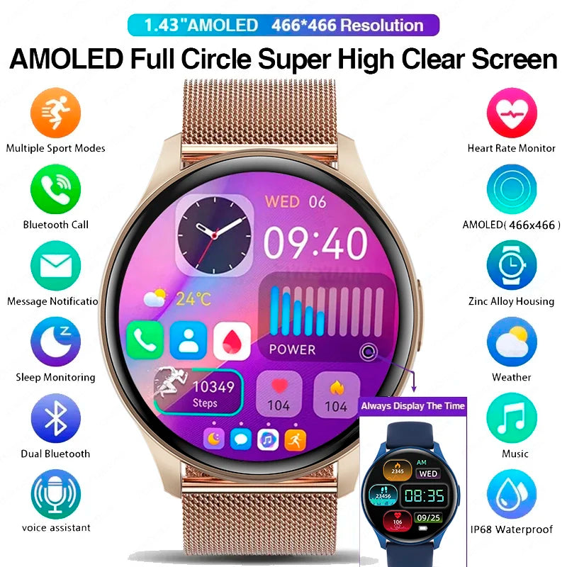 2025 New For Xiaomi Huawei 1.43 inches Bluetooth Call Smartwatch Women Men AMOLED 466*466 HD Pixel Display Smartwatches Ladies