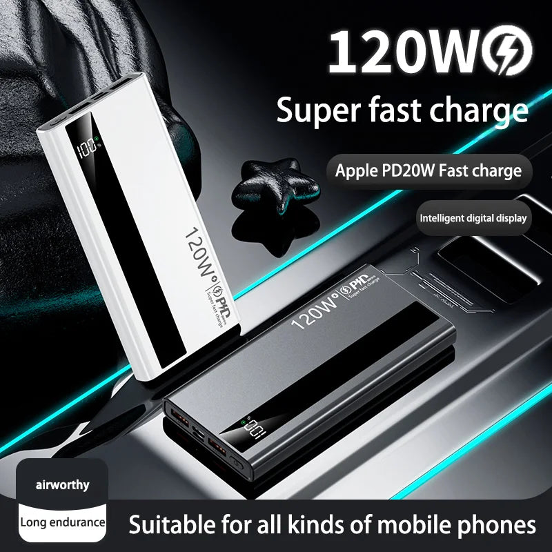 120W 200000mAh Power Bank High Capacity Digital Display Fast Charging Powerbank Portable Battery Charger For iPhone and universal phone