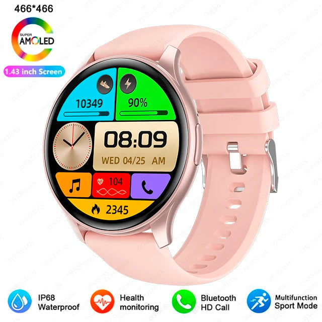 2025 New For Xiaomi Huawei 1.43 inches Bluetooth Call Smartwatch Women Men AMOLED 466*466 HD Pixel Display Smartwatches Ladies