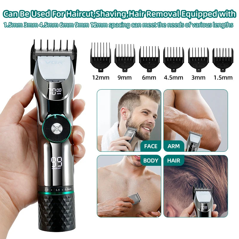 Professional Hair Clipper Ceramic Blade Waterproof Electric Cordless Electric Hair Trimmer LED Display Haircut Machine for Men