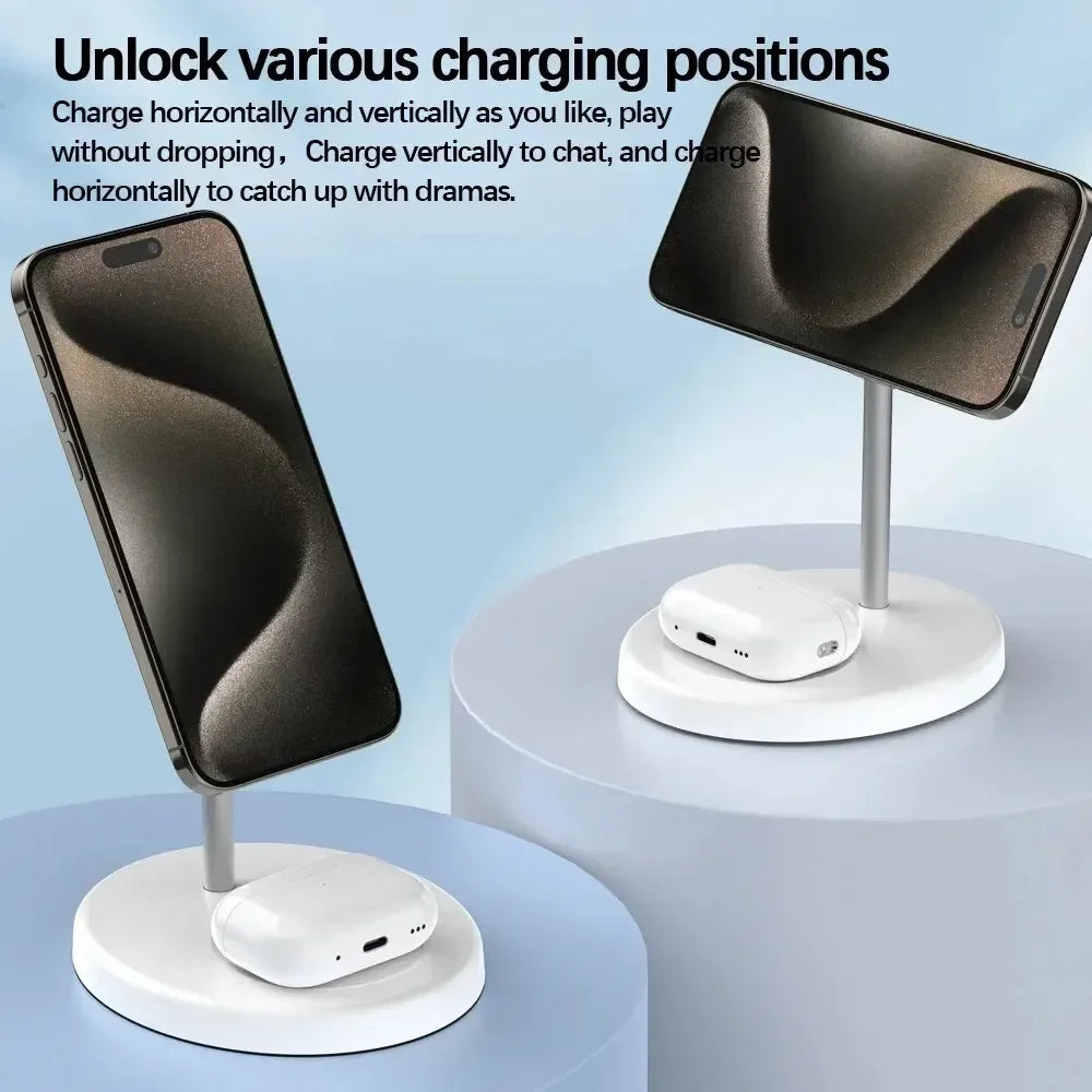 2 in 1 Magnetic Wireless Charger Stand 15W Phone Charging Station Dock For iPhone 15 14 13 12 Pro Max AirPods Fast Chargers