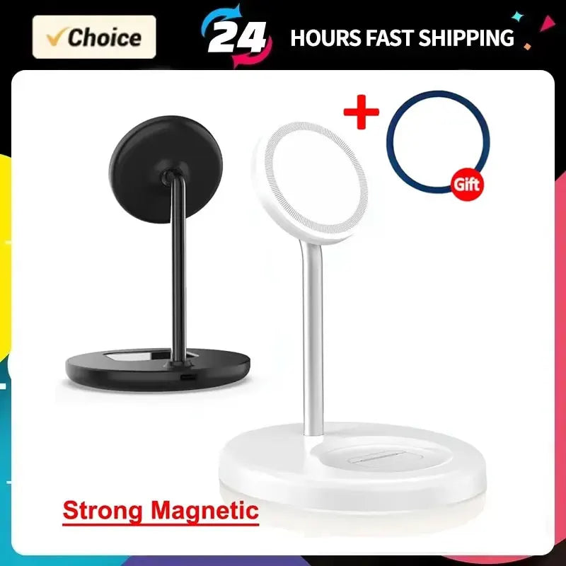 2 in 1 Magnetic Wireless Charger Stand 15W Phone Charging Station Dock For iPhone 15 14 13 12 Pro Max AirPods Fast Chargers