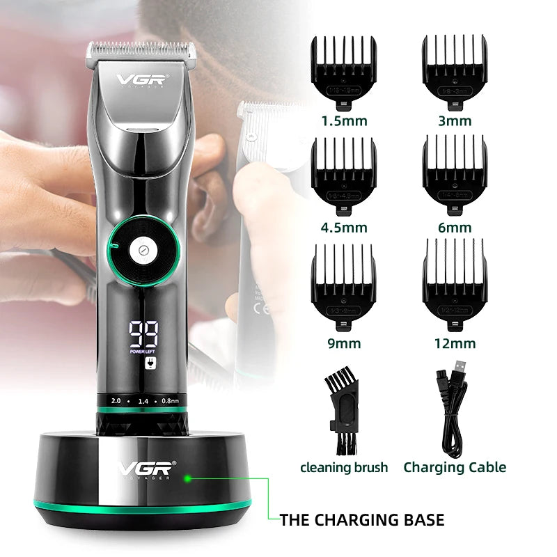 Professional Hair Clipper Ceramic Blade Waterproof Electric Cordless Electric Hair Trimmer LED Display Haircut Machine for Men