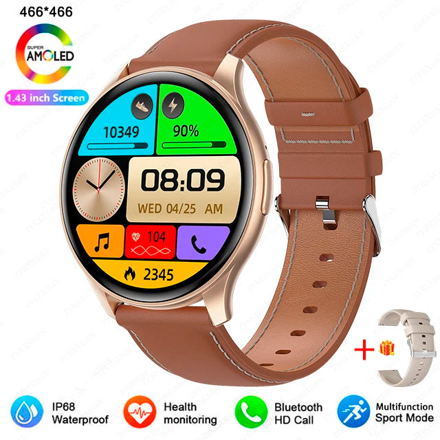 2025 New For Xiaomi Huawei 1.43 inches Bluetooth Call Smartwatch Women Men AMOLED 466*466 HD Pixel Display Smartwatches Ladies