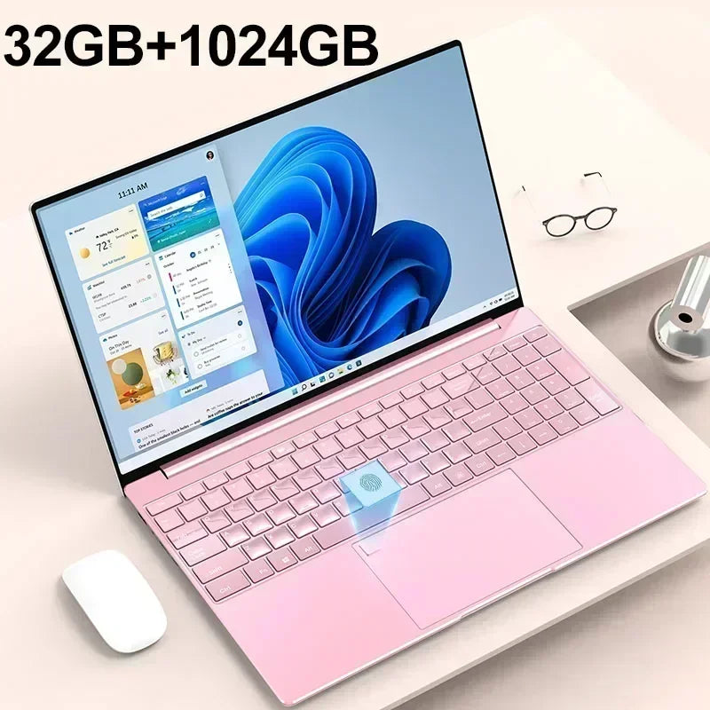 15.6" Portable Laptop 32GB Ram  Intel N5095 DDR4 2TB SSD Windows 11 Notebook Pc GamerOffice Computer with Backlit Fingerprint