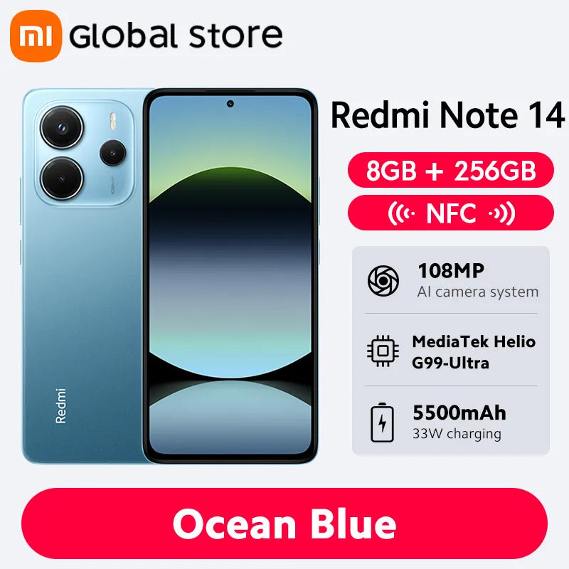 Global Version Xiaomi Redmi Note 14 Smartphone 128GB / 256GB ROM MediaTek Helio G99-Ultra 108MP Camera 6.67" AMOLED 5500mAh