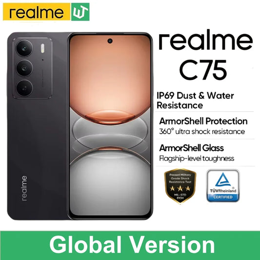 realme C75 Smartphone NFC 6.72'' 90Hz FHD Display Helio G92 Max Chipset 5828mAh Battery 50MP AI Camera 256GB 45W Charge IP69