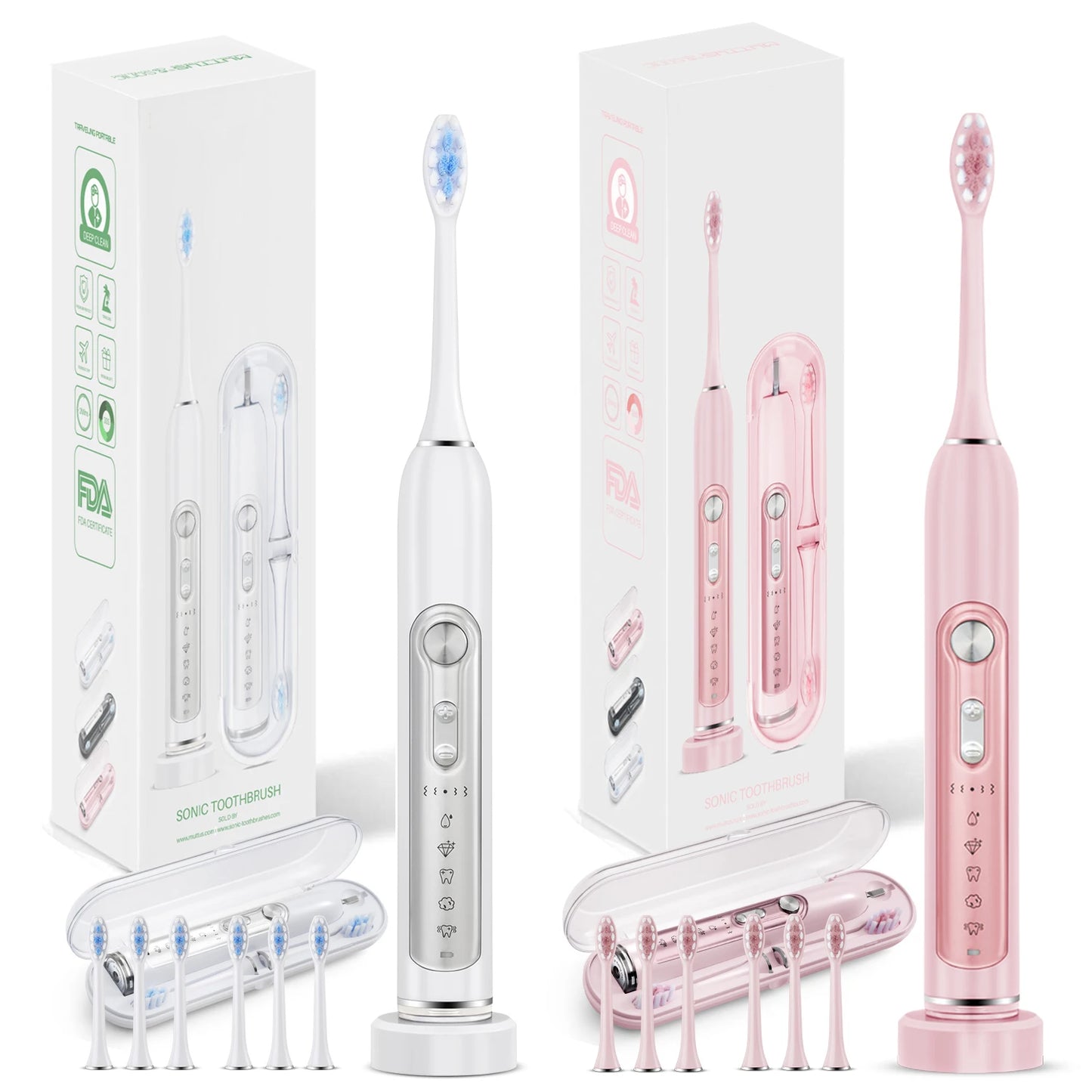 SUBORT Super Sonic Electric Toothbrushes for Adults Kid Smart Timer Whitening Toothbrush IPX7 Waterproof Replaceable Heads Set