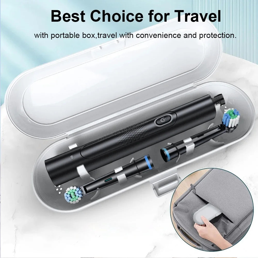 Rotating Electric Toothbrush Black White for Adults with 4 Brush Heads Deep Clean with Rechargeable Power and 2 Min Smart Timer