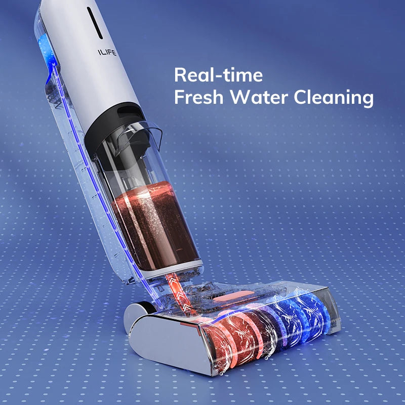 ILIFE W90 Cordless Wireless Wet Dry Smart Mop Washing , 5500Pa Suction, 1 Min Self Cleaning, Large Dual Water Tank