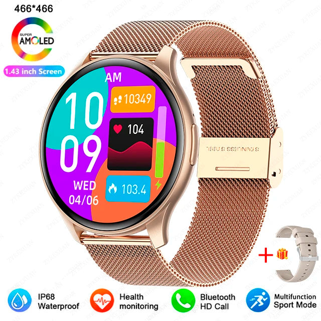 2025 New For Xiaomi Huawei 1.43 inches Bluetooth Call Smartwatch Women Men AMOLED 466*466 HD Pixel Display Smartwatches Ladies