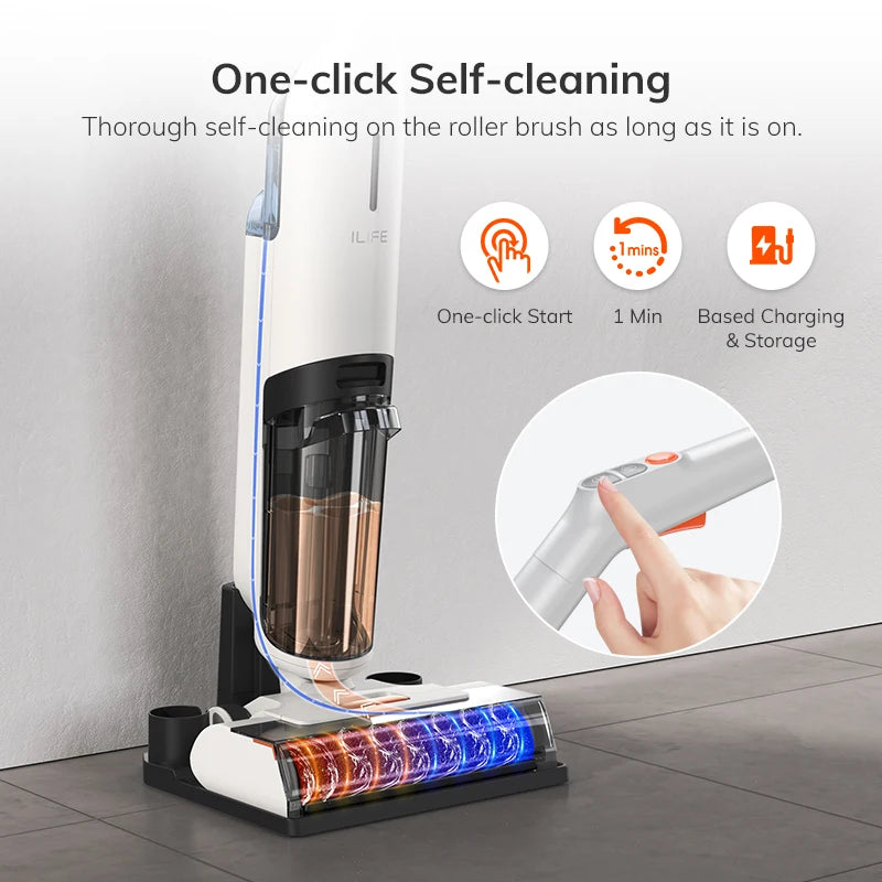 ILIFE W90 Cordless Wireless Wet Dry Smart Mop Washing , 5500Pa Suction, 1 Min Self Cleaning, Large Dual Water Tank