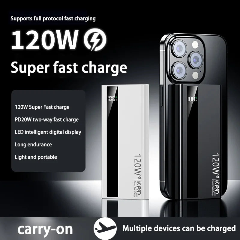 120W 200000mAh Power Bank High Capacity Digital Display Fast Charging Powerbank Portable Battery Charger For iPhone and universal phone