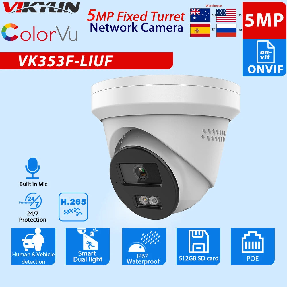 VIKYLIN for hikvision OEM 5MP 8MP IP Camera Smart Hybrid Light Human Vehicle Detection Alarm POE Security Camera Home CCTV IP67