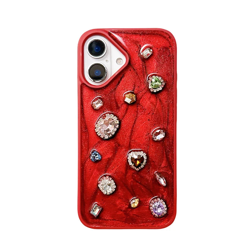 Fashion Luxury Glitter Rhinestone Diamand Phone Case For iPhone 16 Pro Max 15 13 14 12 11 Red Silicone Back Cover