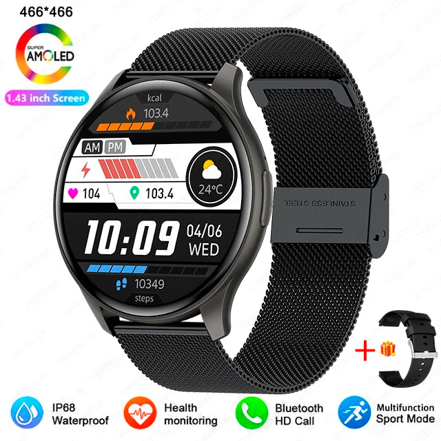 2025 New For Xiaomi Huawei 1.43 inches Bluetooth Call Smartwatch Women Men AMOLED 466*466 HD Pixel Display Smartwatches Ladies