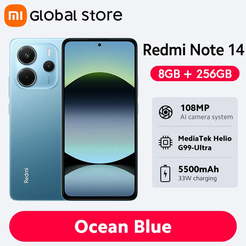 Global Version Xiaomi Redmi Note 14 Smartphone 128GB / 256GB ROM MediaTek Helio G99-Ultra 108MP Camera 6.67" AMOLED 5500mAh