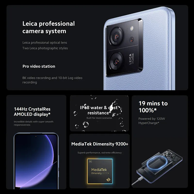 Xiaomi 13T Pro 5G Smartphone Global Version 50MP Leica Camera 6.67" 144Hz FHD+ AMOLED Display IP68 Waterproof 120W HyperCharge