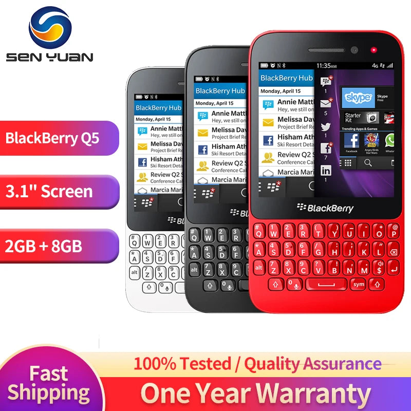 Blackberry Q5 4G Mobile Phone Unlocked 3.1" 2GB RAM 8GB ROM 5MP+2MP WIFI GPS q5 phone QWERTY Keyboard BlackBerryOS CellPhone New Phone