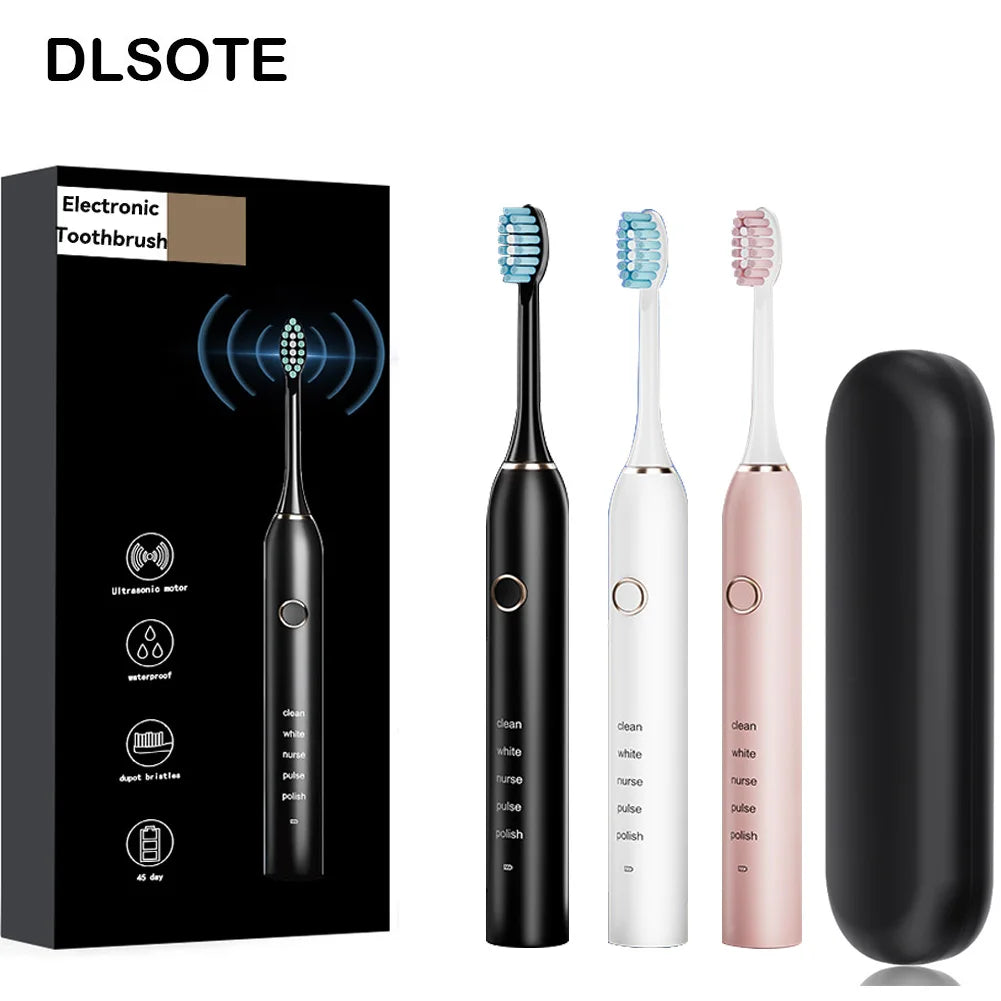 Sonic Electric Adult Toothbrush Rechargeable With 4 Replacement Brush Heads 5 Modes and 3 Intensity 2 Minute Intelligent Timer