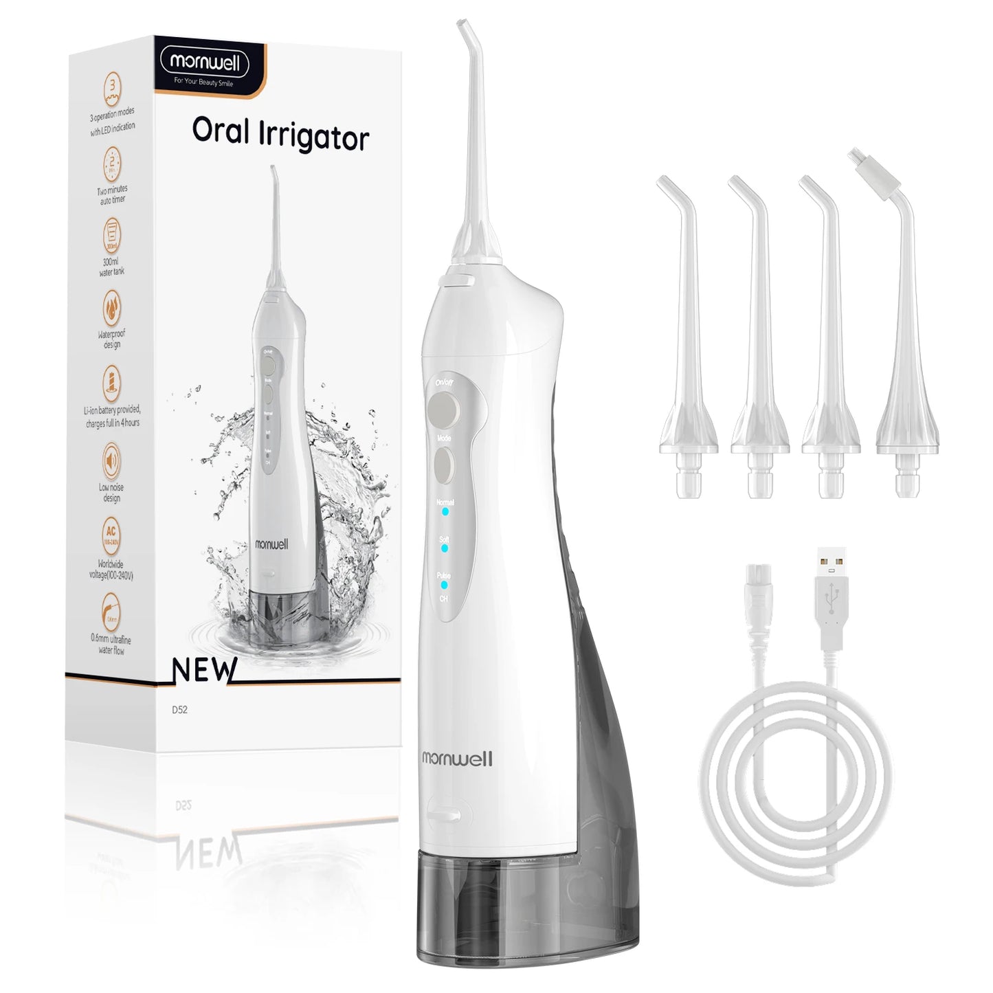 Water Dental Flosser Teeth Picks 4 Jets 3 Modes Portable Cordless D52 Water Flosser for Teeth Cleaner IPX7 Waterproof Oral Picks