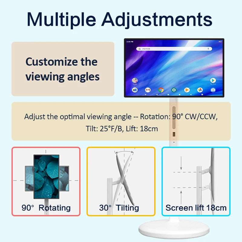 TouchWo Standby me 27 32 inch Moving Smart portable Television Monitor Touch Screen Rolling Rechargeable Tv Stand On Wheels