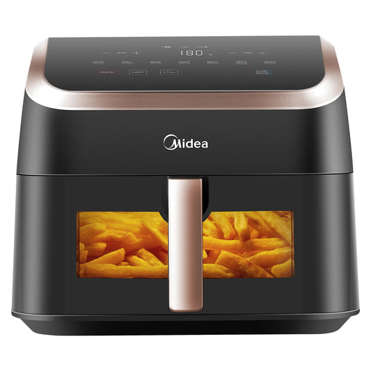 Midea XXL Air Fryer 9 L, 8-in-1, Extra Wide Chambers, Max 200 °C, Fryer without Oil, Grilling, Baking, Roasting, MAD85F9BPK