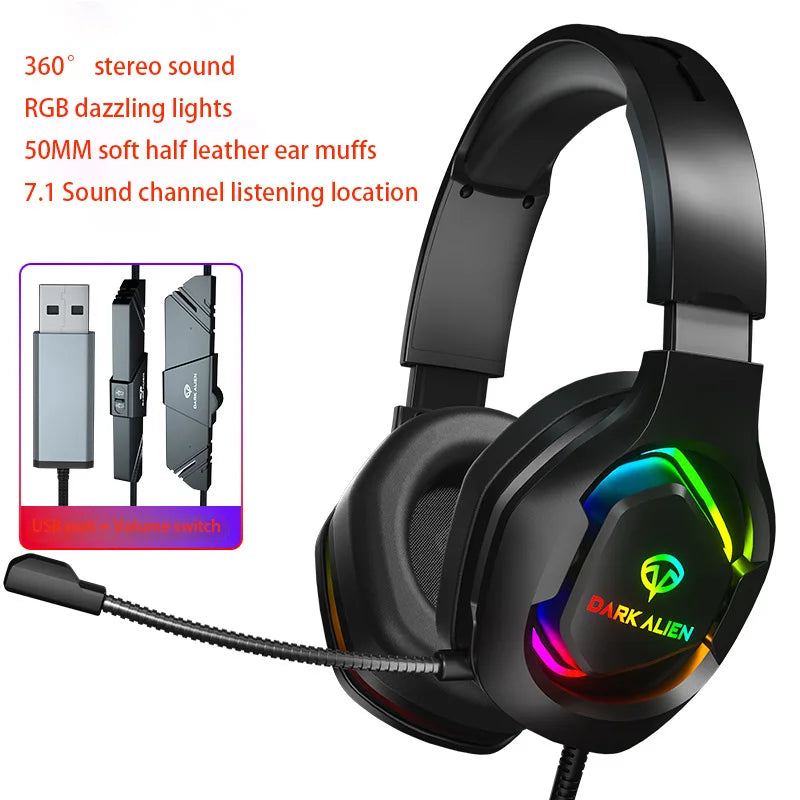 New  RGB Gaming Headset with Mic Over-Ear Headphones 7.1 Surround Sound PC PS4 PS5 3 EQ Options Game Movie Music